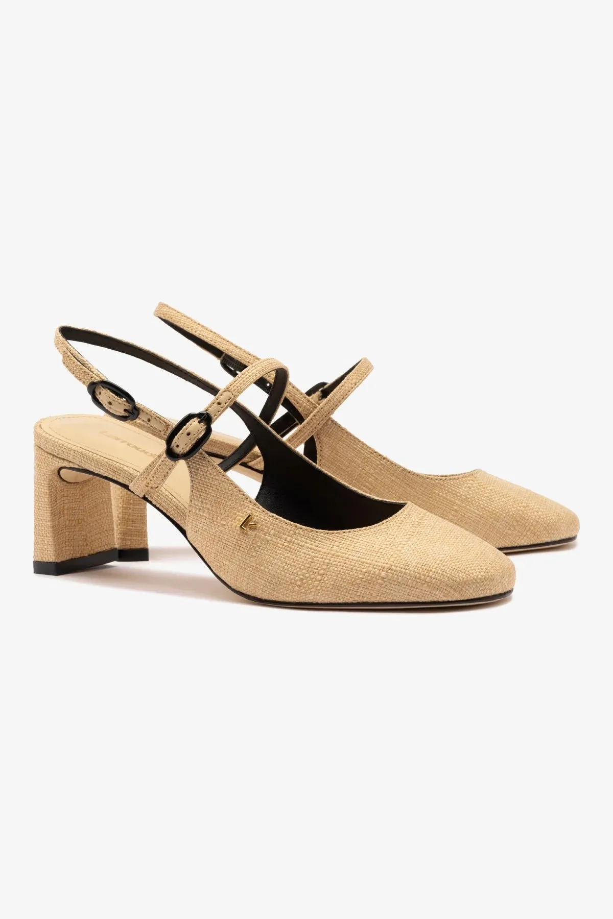 Georgina Pump In Beige Raffia and Black Trimming,Women Heel