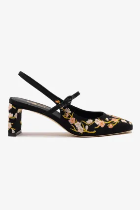 Georgina Pump In Black Sakura Printed Fabric,Women Heel