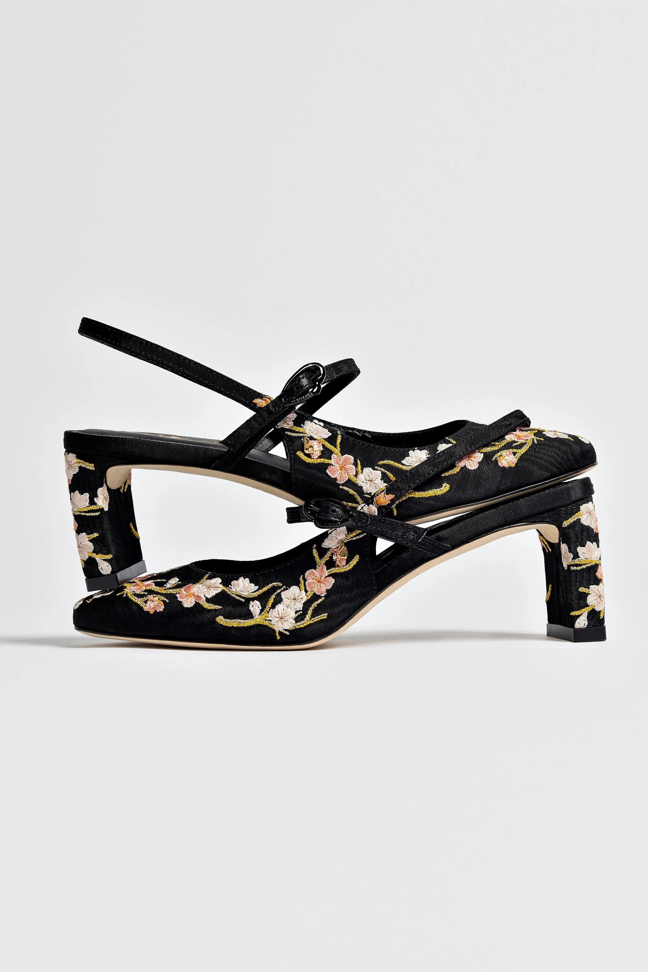 Georgina Pump In Black Sakura Printed Fabric,Women Heel