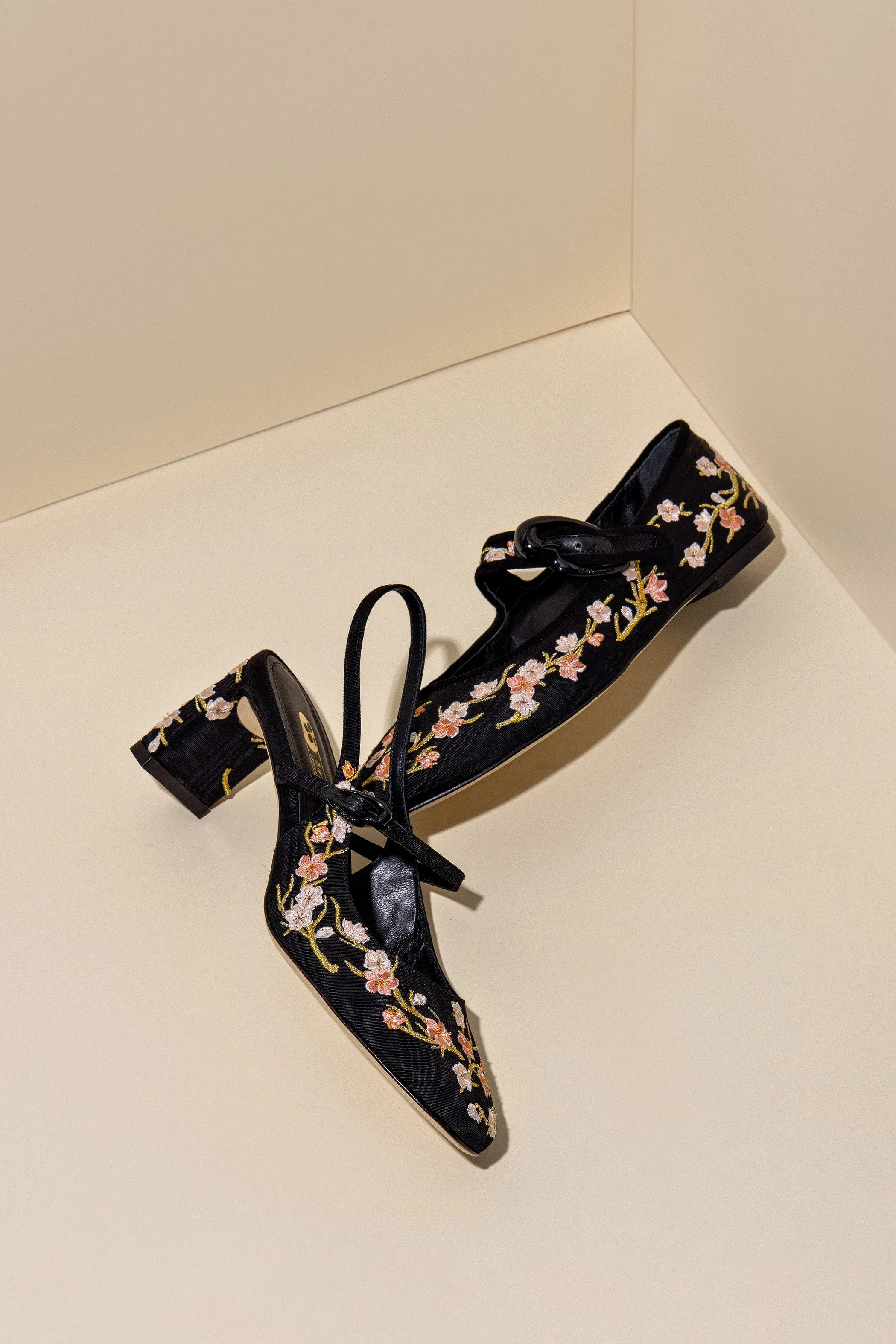 Georgina Pump In Black Sakura Printed Fabric,Women Heel