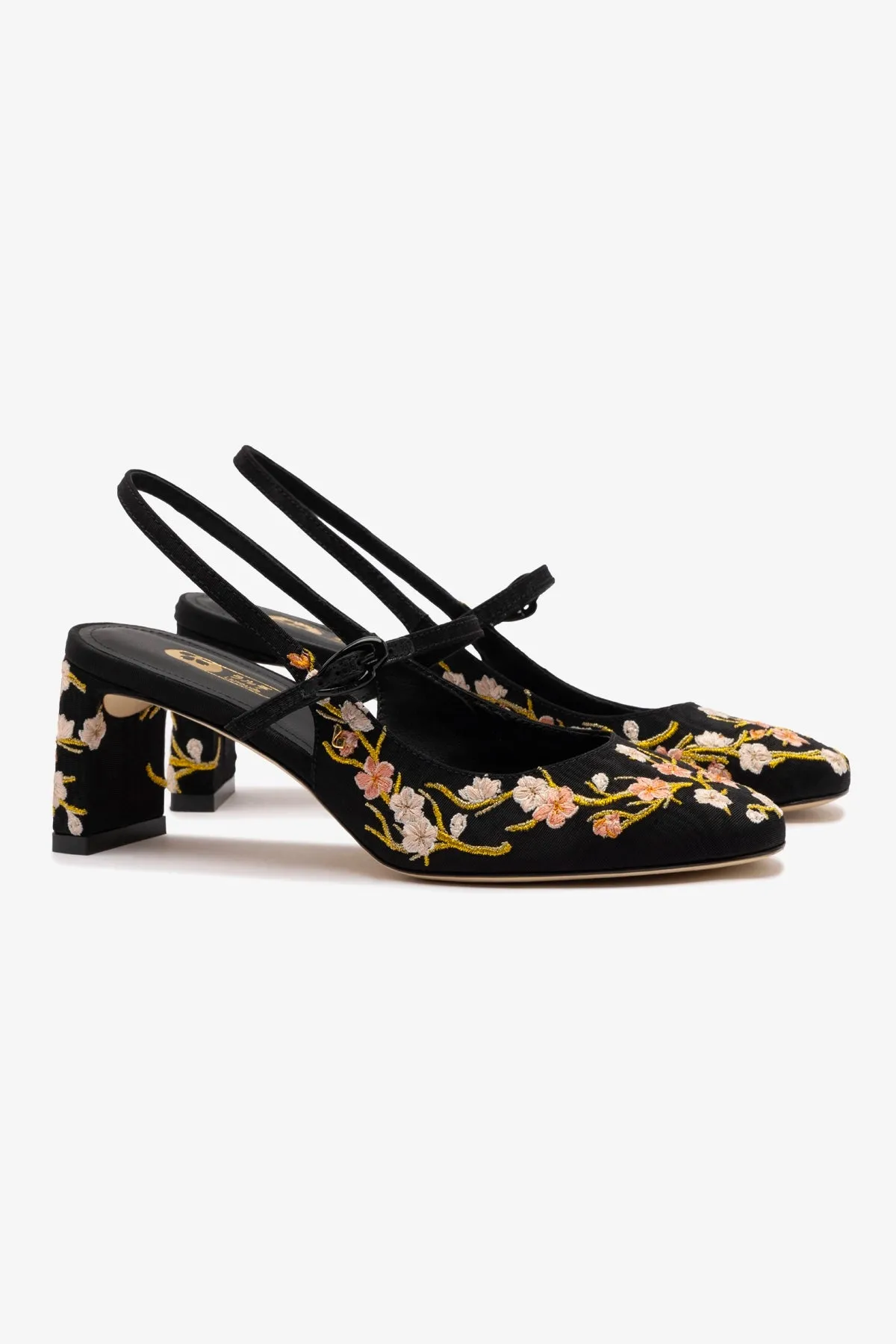 Georgina Pump In Black Sakura Printed Fabric,Women Heel