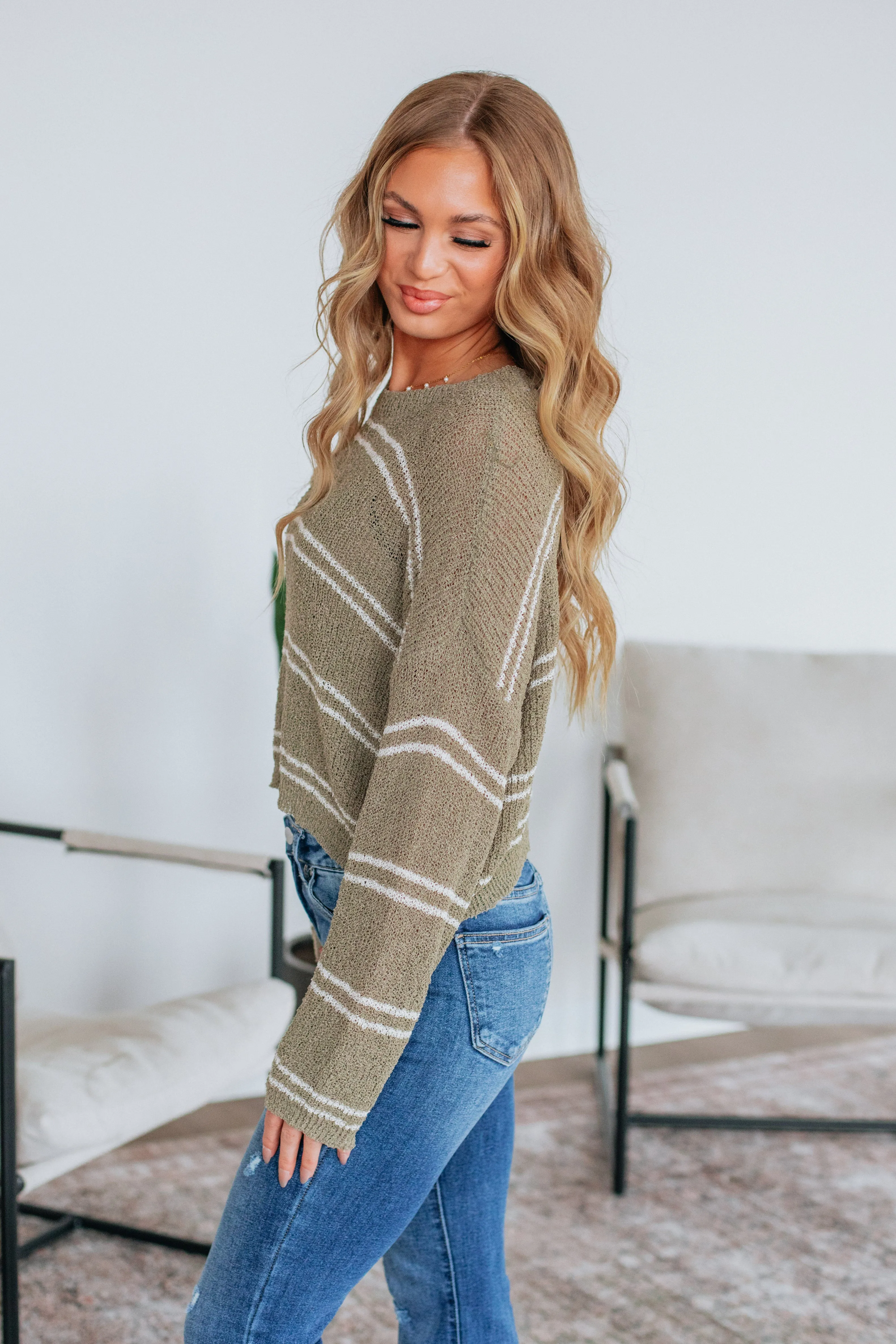 Geralyn Striped Sweater - Light Olive Mix,Women Sweater