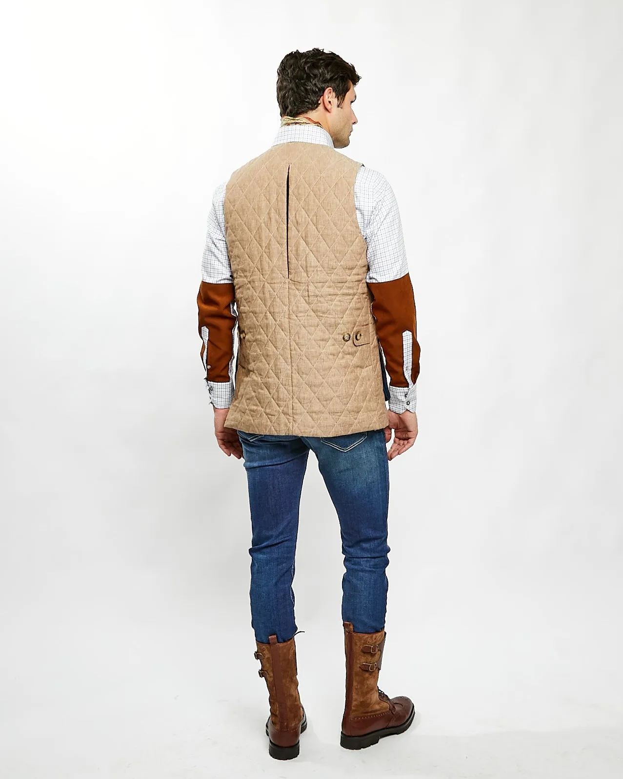 Gordon Field Vest in Tan Quilted Linen,Men