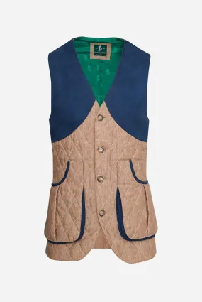 Gordon Field Vest in Tan Quilted Linen,Men