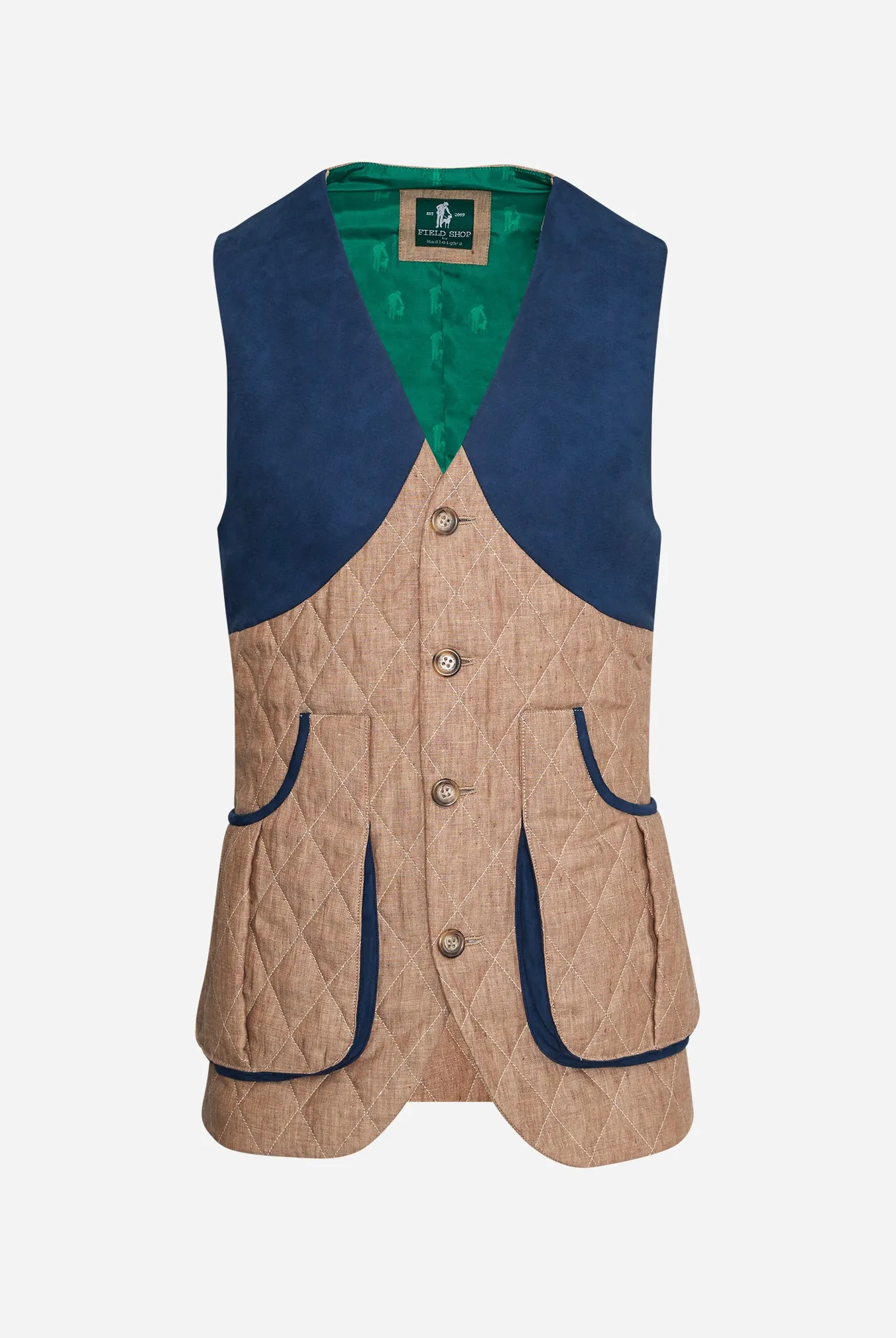 Gordon Field Vest in Tan Quilted Linen,Men