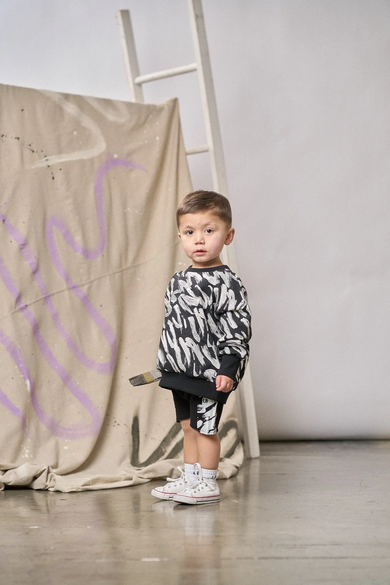 Imperfect Brush Stroke Raw Edge Harem Short - Black,Kids