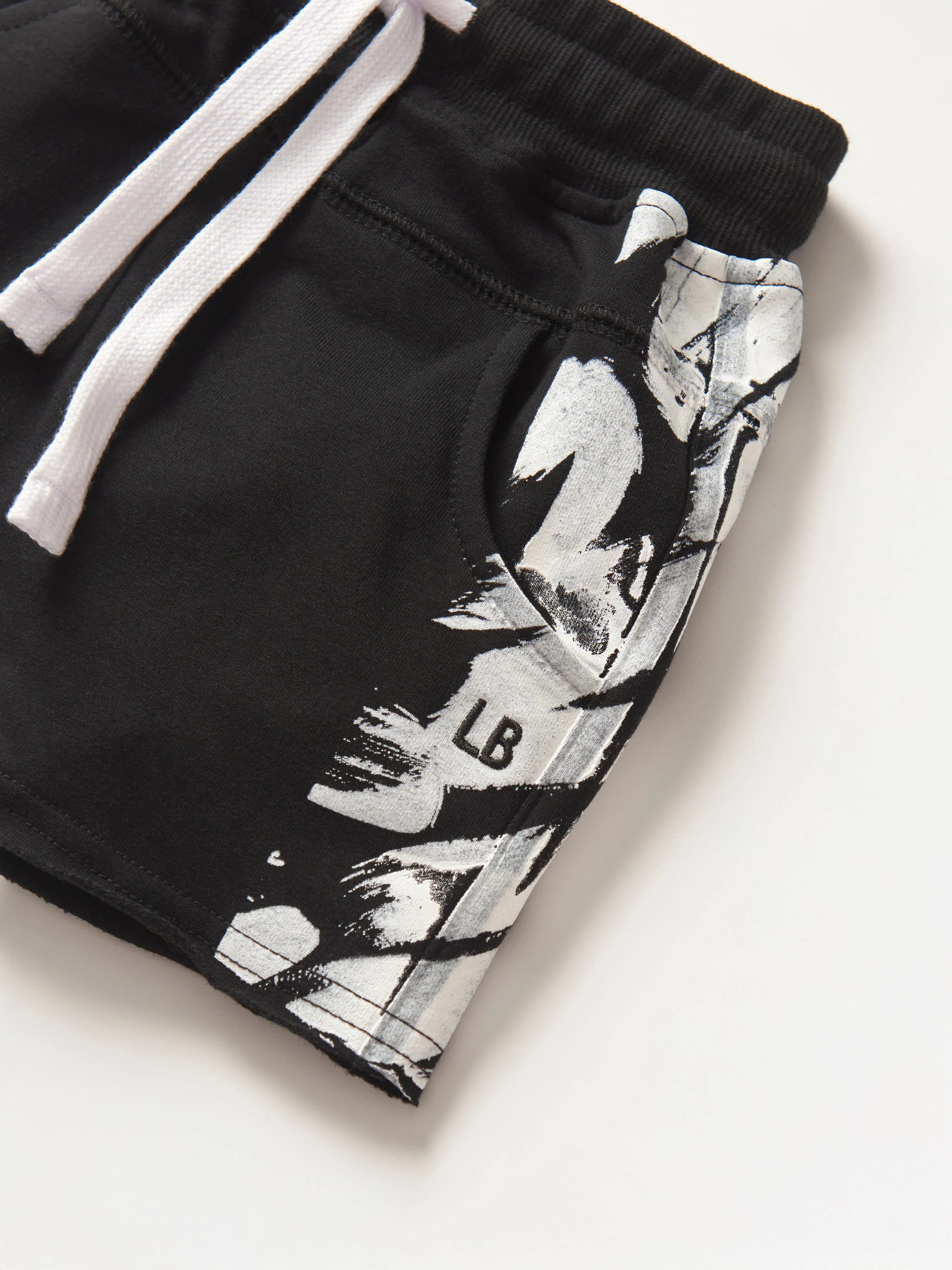 Imperfect Brush Stroke Raw Edge Harem Short - Black,Kids