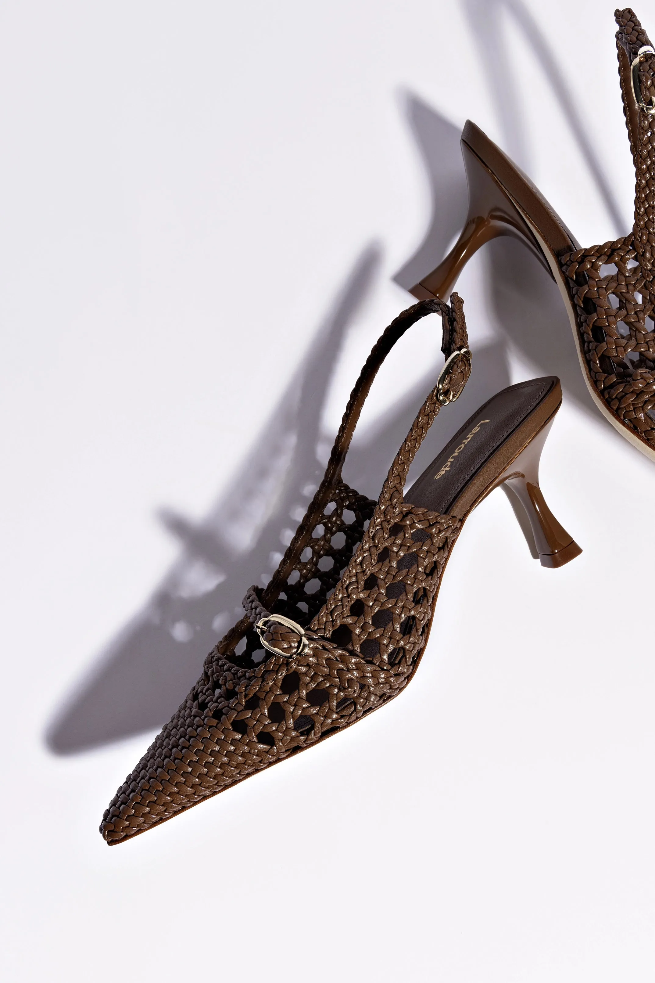 Ines Macrame Pump In Burnt Umber Leather,Women Heel