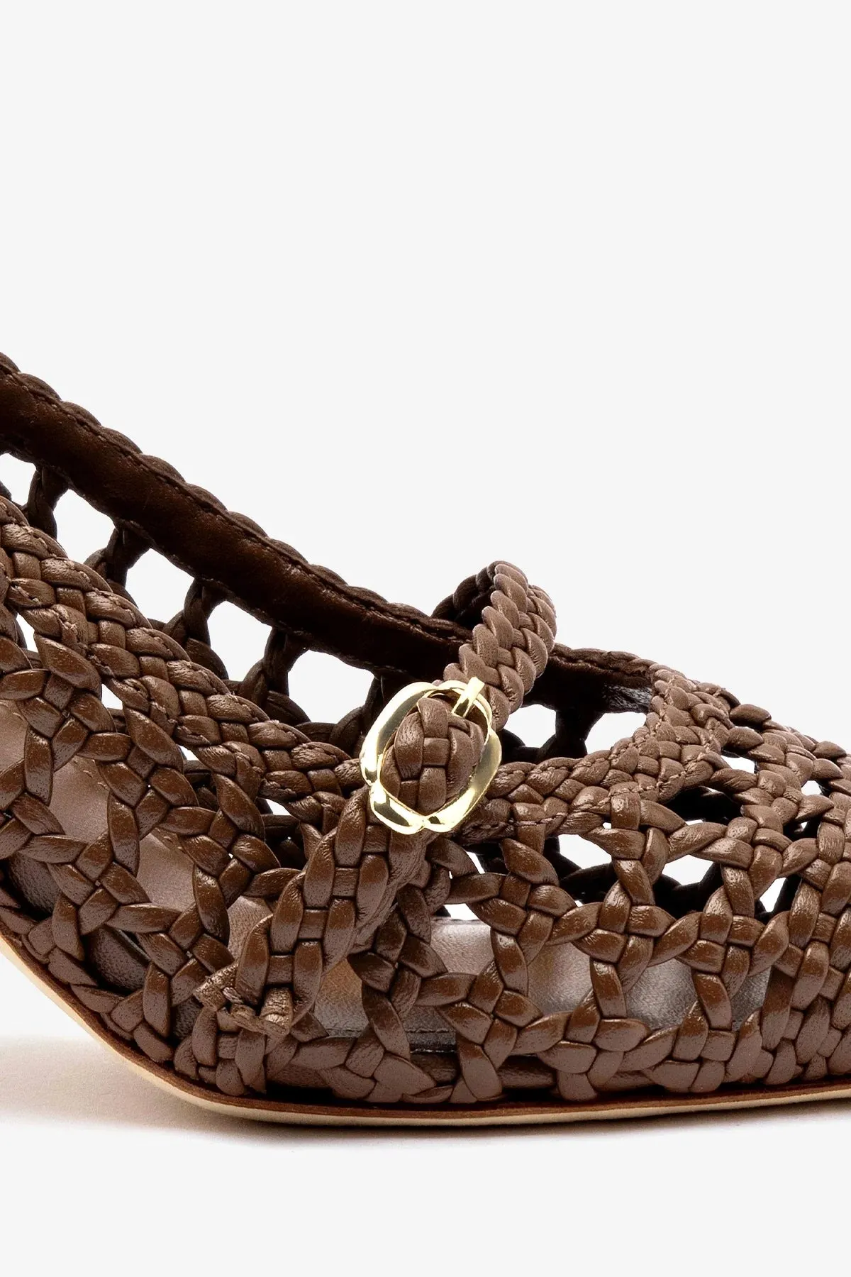 Ines Macrame Pump In Burnt Umber Leather,Women Heel