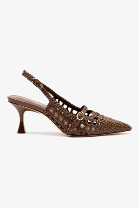 Ines Macrame Pump In Burnt Umber Leather,Women Heel