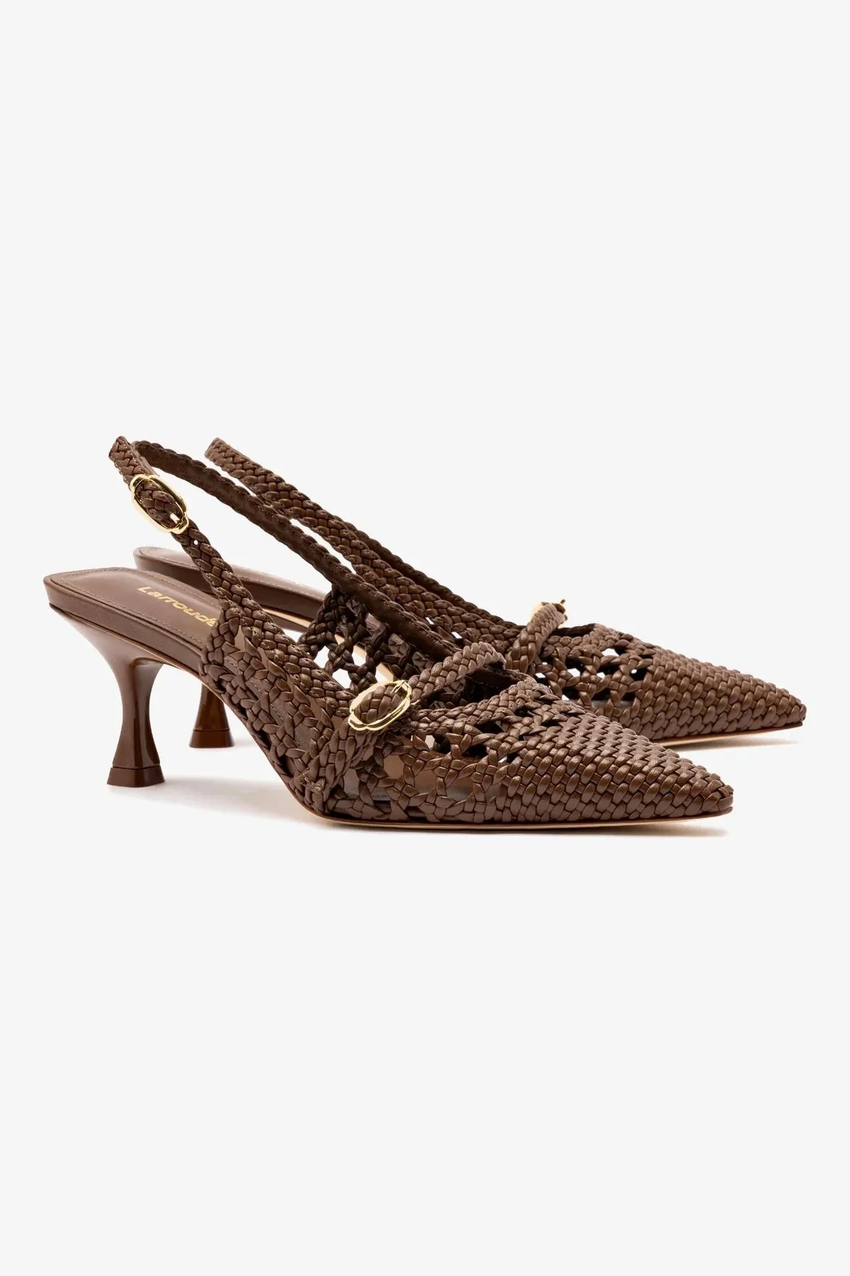 Ines Macrame Pump In Burnt Umber Leather,Women Heel