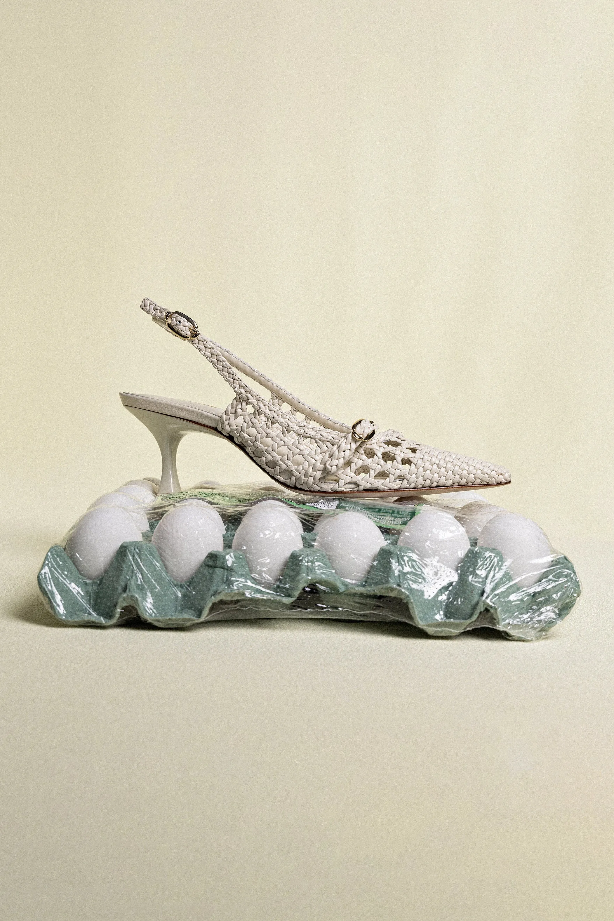 Ines Macrame Pump In Ivory Leather,Women Heel