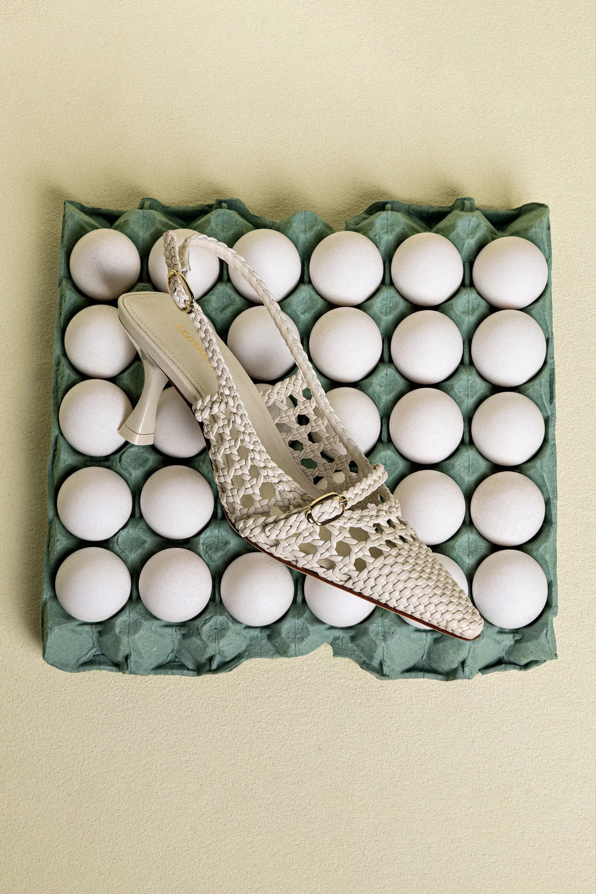 Ines Macrame Pump In Ivory Leather,Women Heel