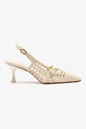 Ines Macrame Pump In Ivory Leather,Women Heel