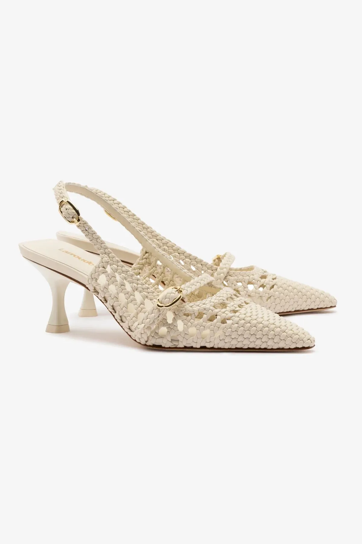 Ines Macrame Pump In Ivory Leather,Women Heel