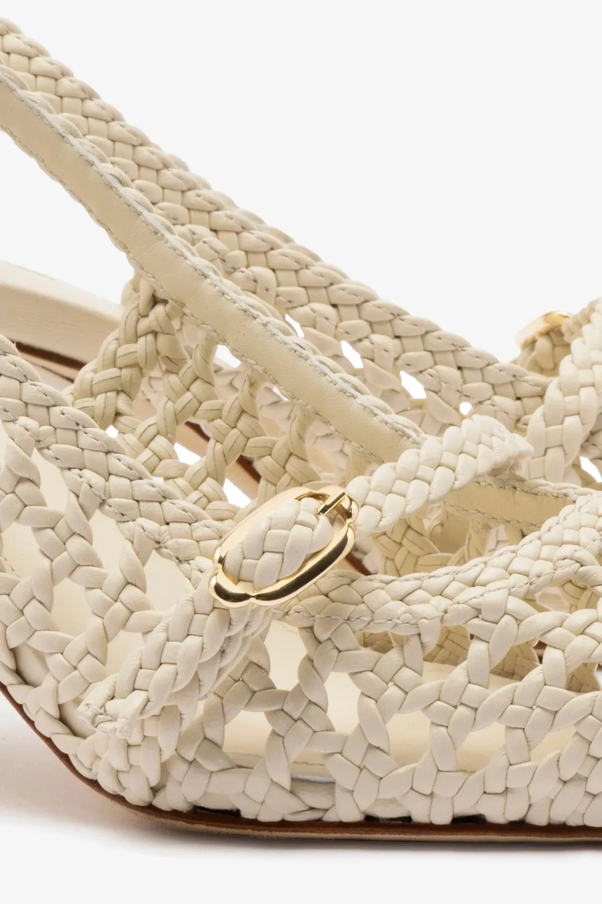 Ines Macrame Pump In Ivory Leather,Women Heel