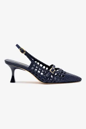 Ines Macrame Pump In Navy Leather,Women Heel