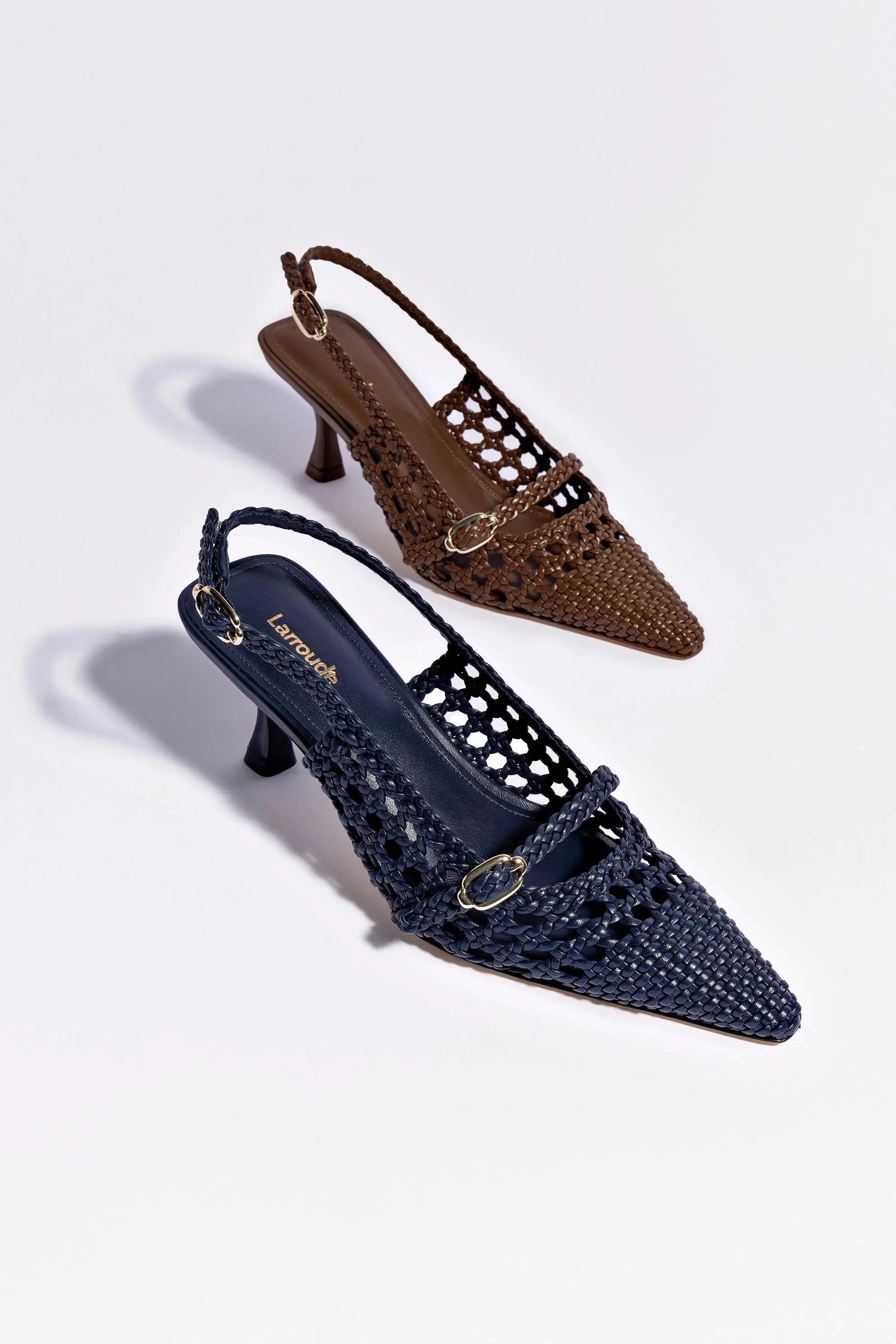 Ines Macrame Pump In Navy Leather,Women Heel