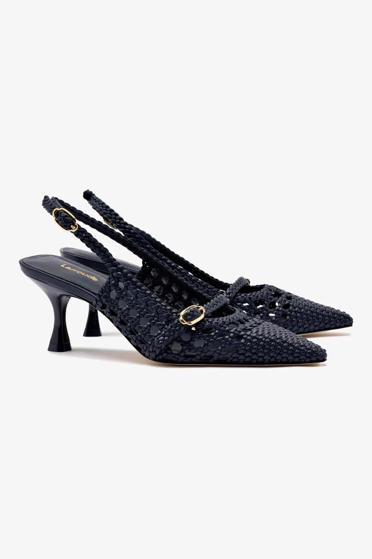Ines Macrame Pump In Navy Leather,Women Heel