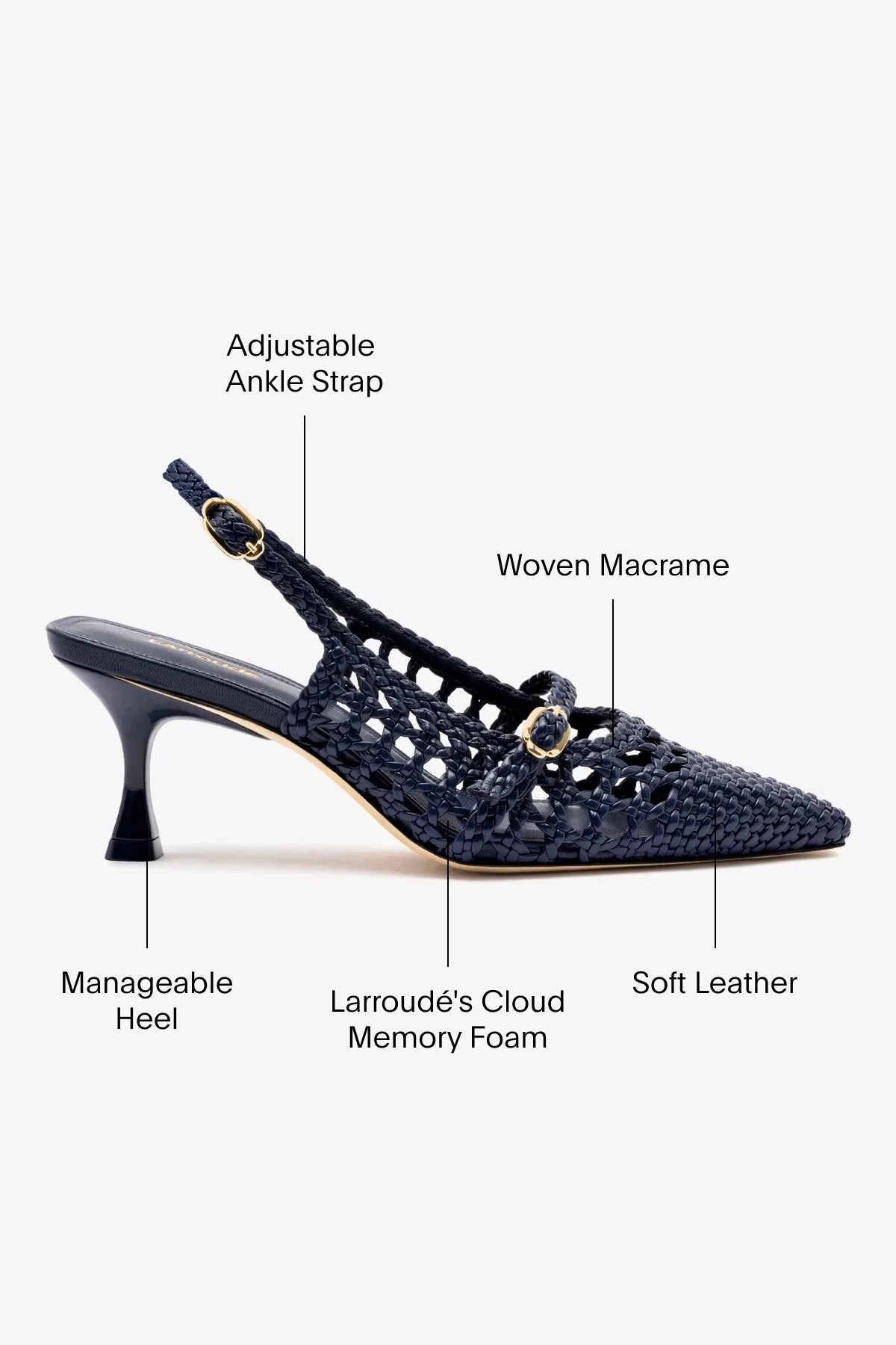 Ines Macrame Pump In Navy Leather,Women Heel