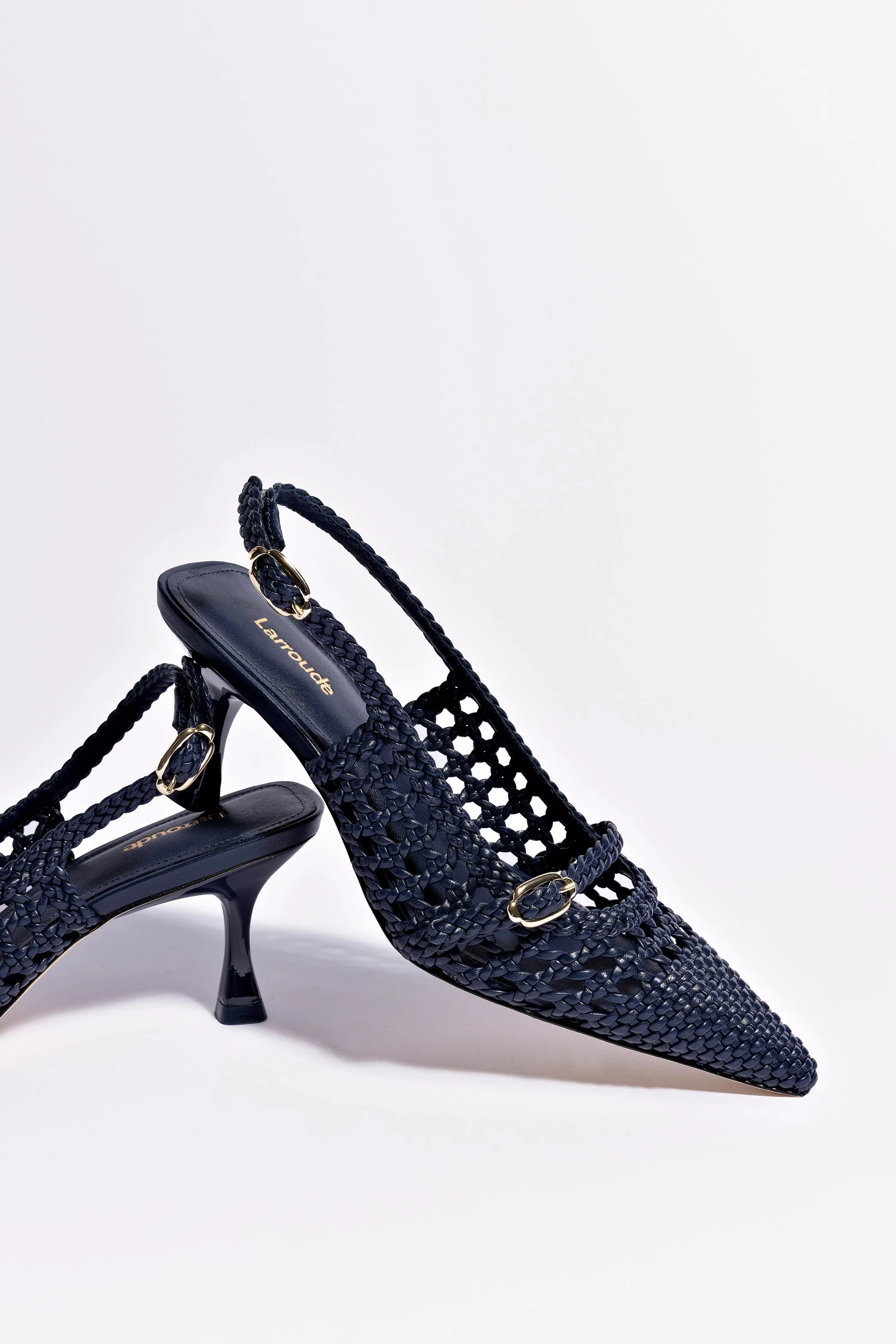 Ines Macrame Pump In Navy Leather,Women Heel