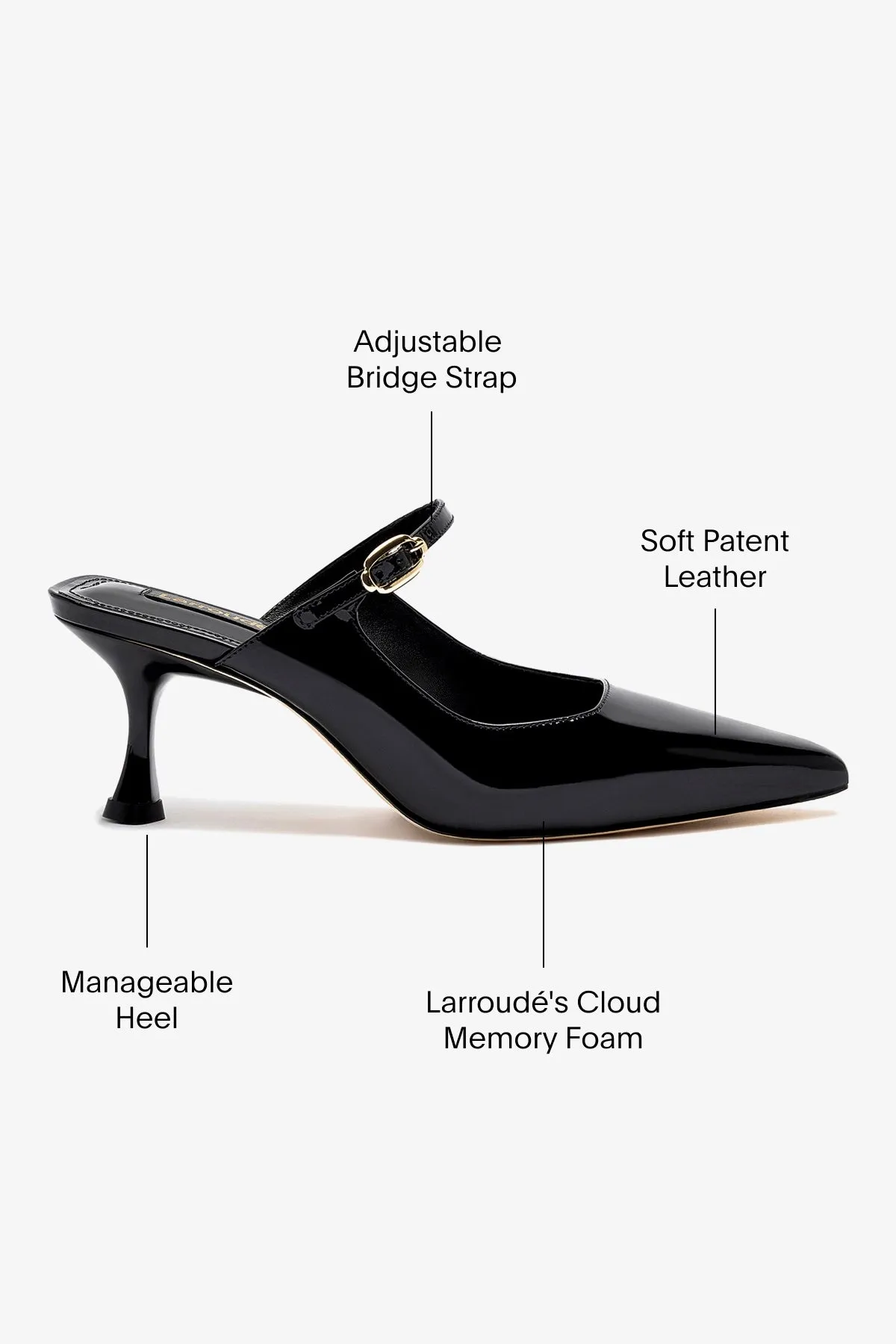 Ines Mule In Black Patent Leather,Women Heel