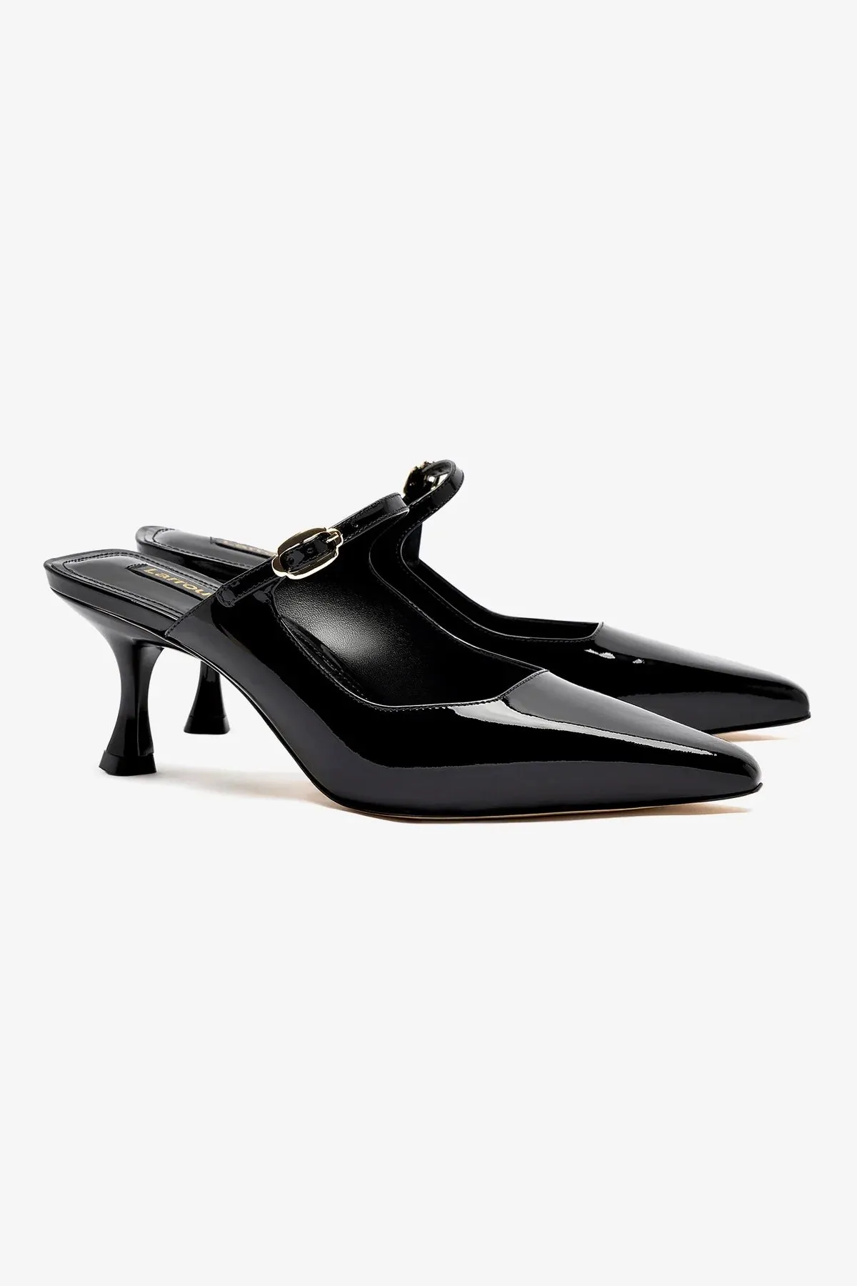Ines Mule In Black Patent Leather,Women Heel
