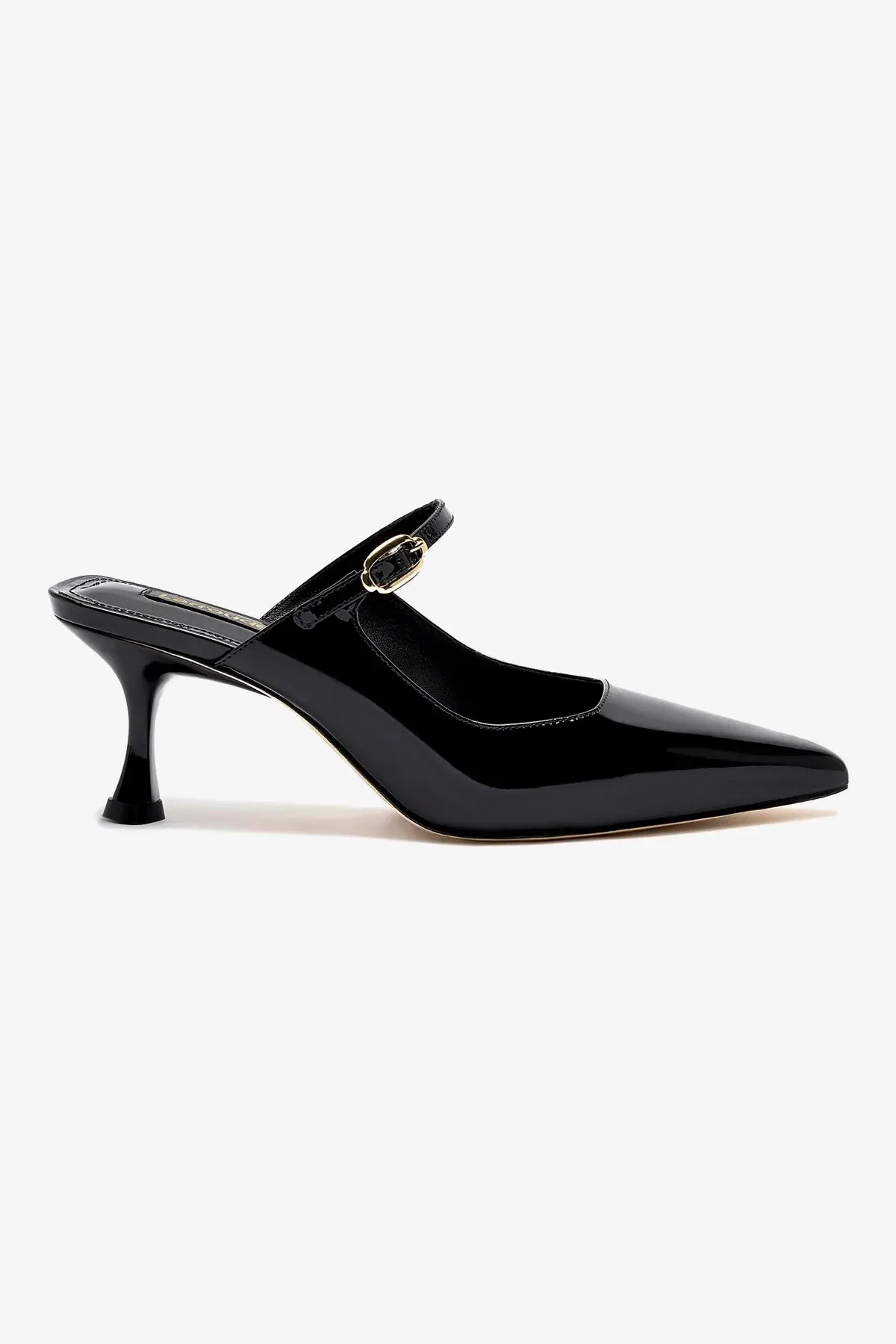 Ines Mule In Black Patent Leather,Women Heel