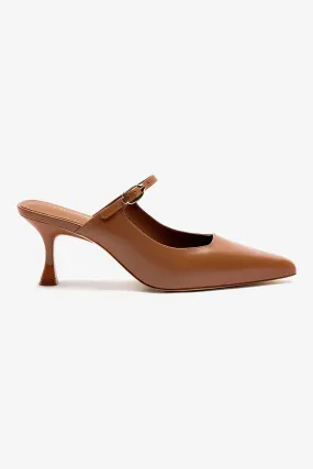 Ines Mule In Caramel Leather,Women Heel