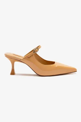 Ines Mule In Tan Patent Leather,Women Heel