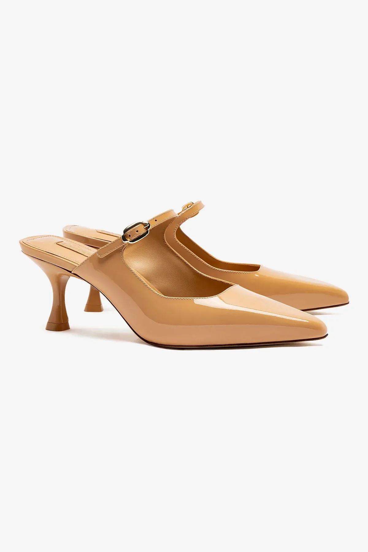 Ines Mule In Tan Patent Leather,Women Heel