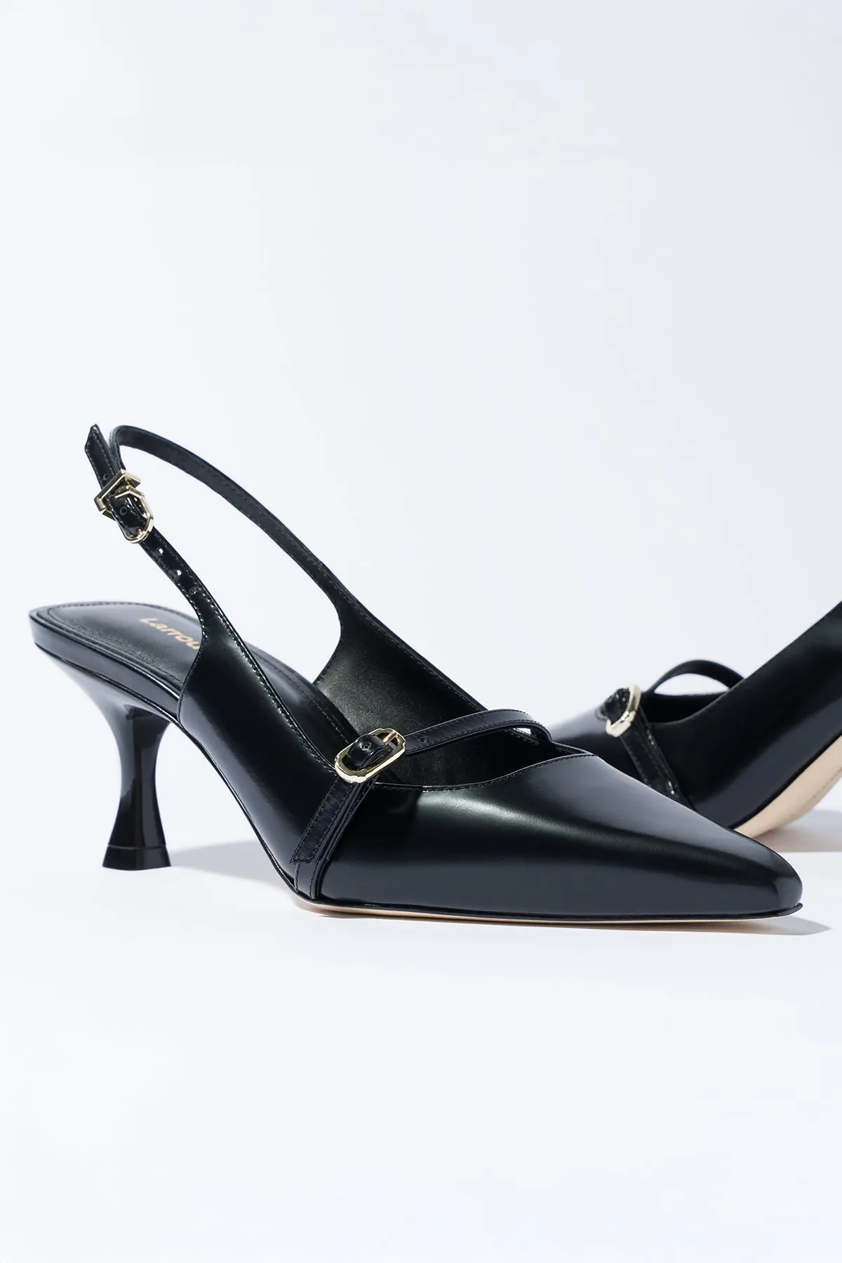 Ines Pump In Black Leather,Women Heel