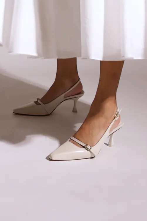 Ines Pump In Ivory Leather,Women Heel