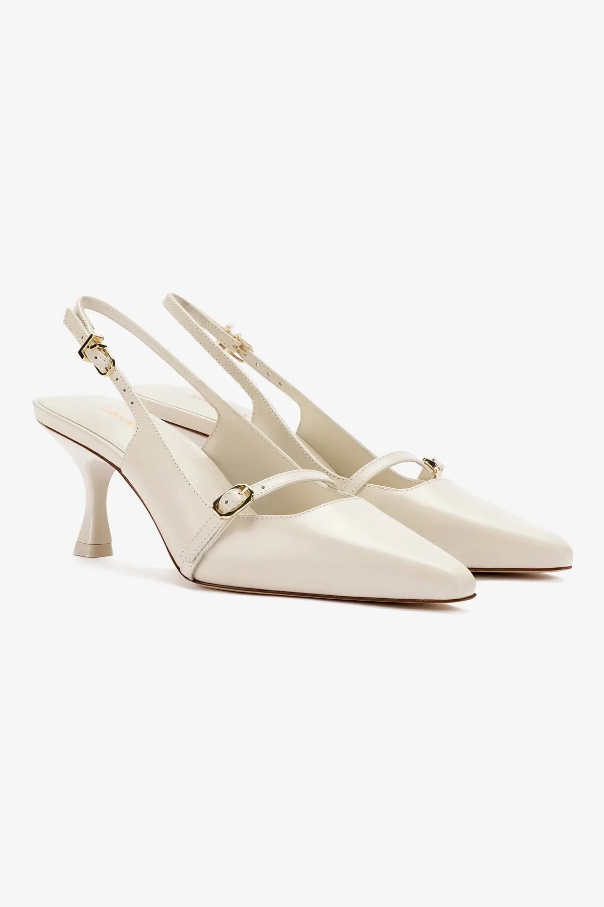 Ines Pump In Ivory Leather,Women Heel