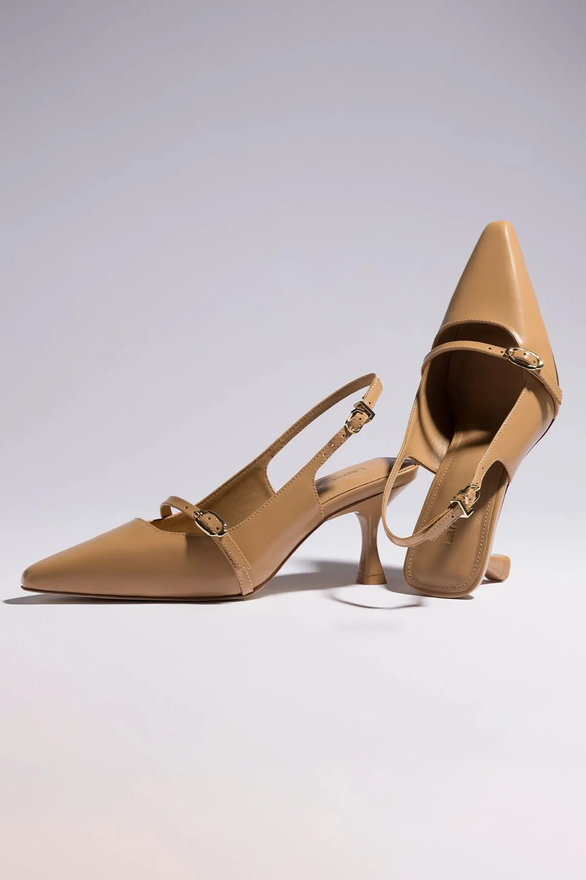 Ines Pump In Tan Leather,Women Heel