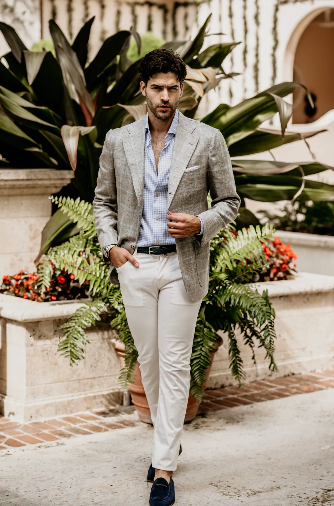 James Jacket Grey with Baby Blue Windowpane,Men