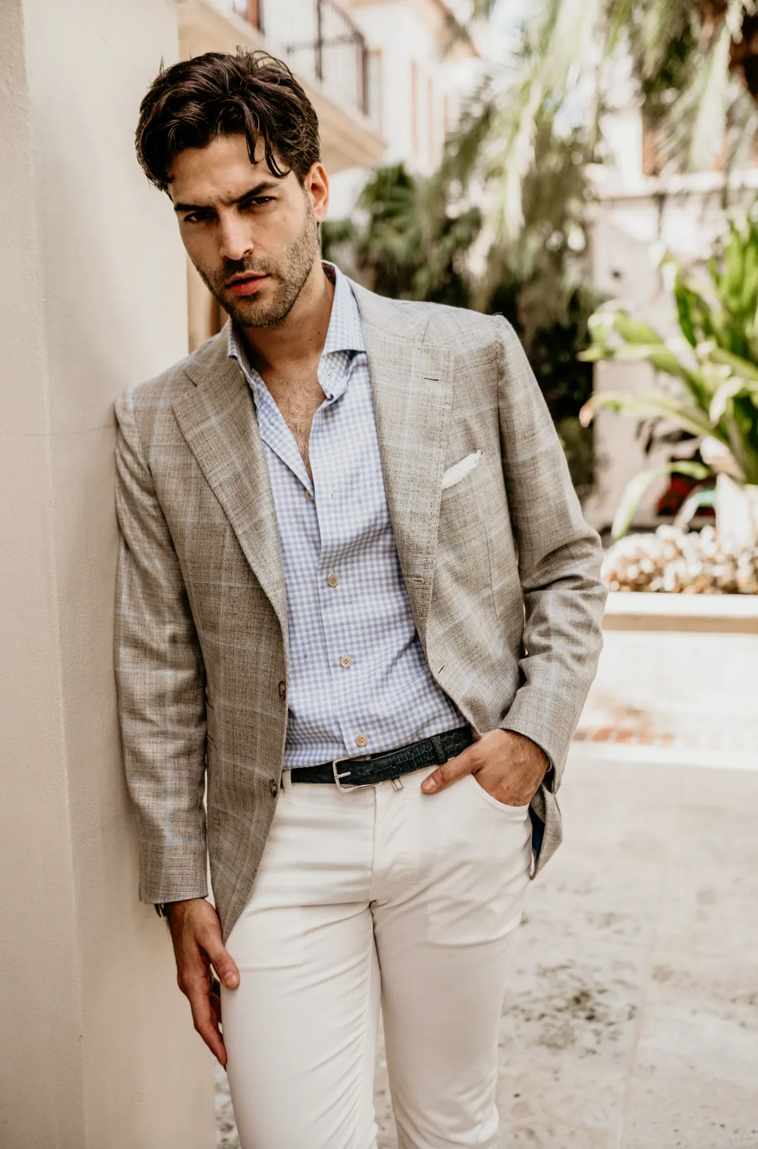 James Jacket Grey with Baby Blue Windowpane,Men