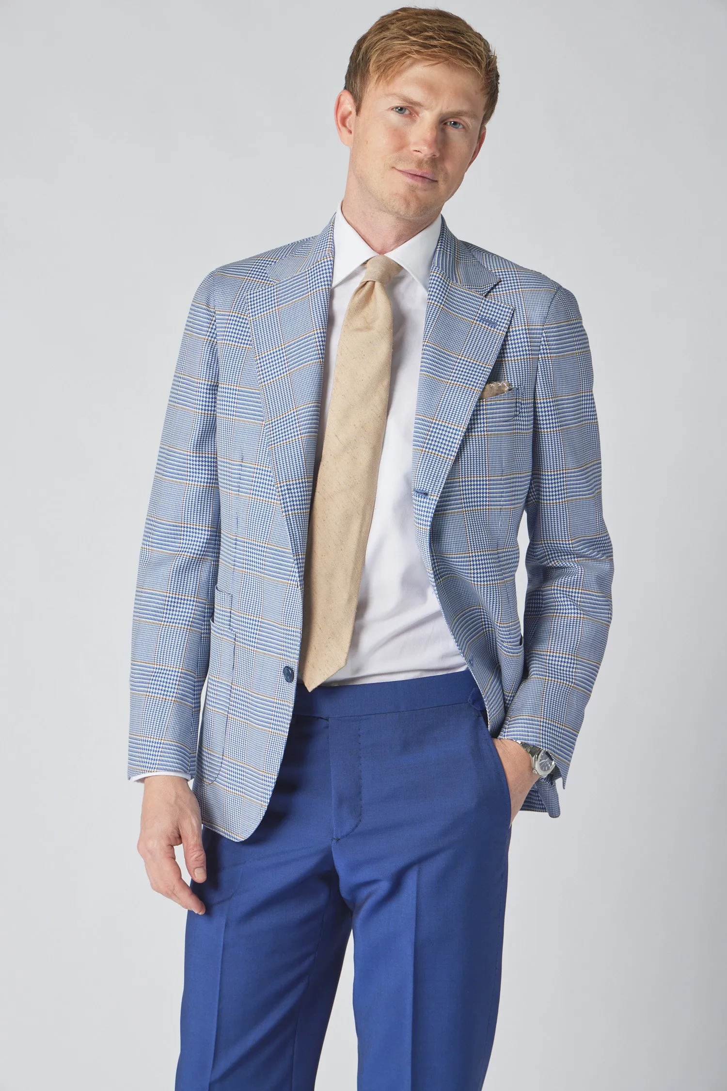 James Jacket in Navy Blue Glen Plaid,Men