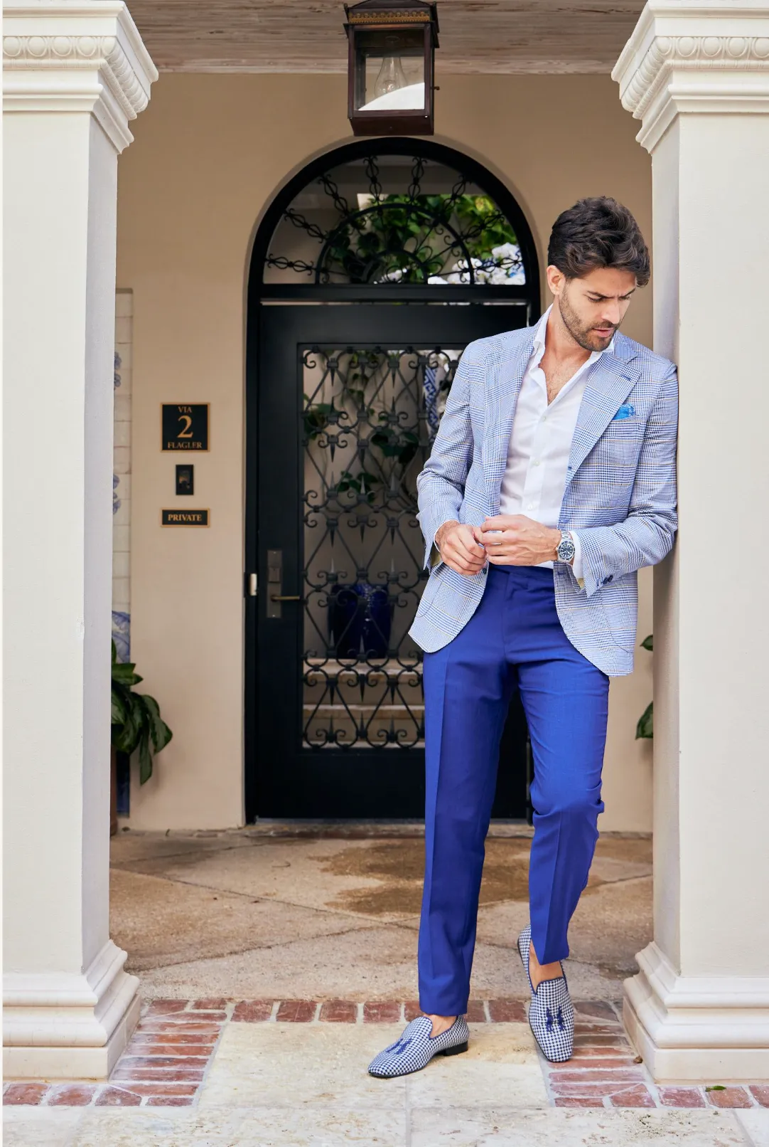 James Jacket in Navy Blue Glen Plaid,Men