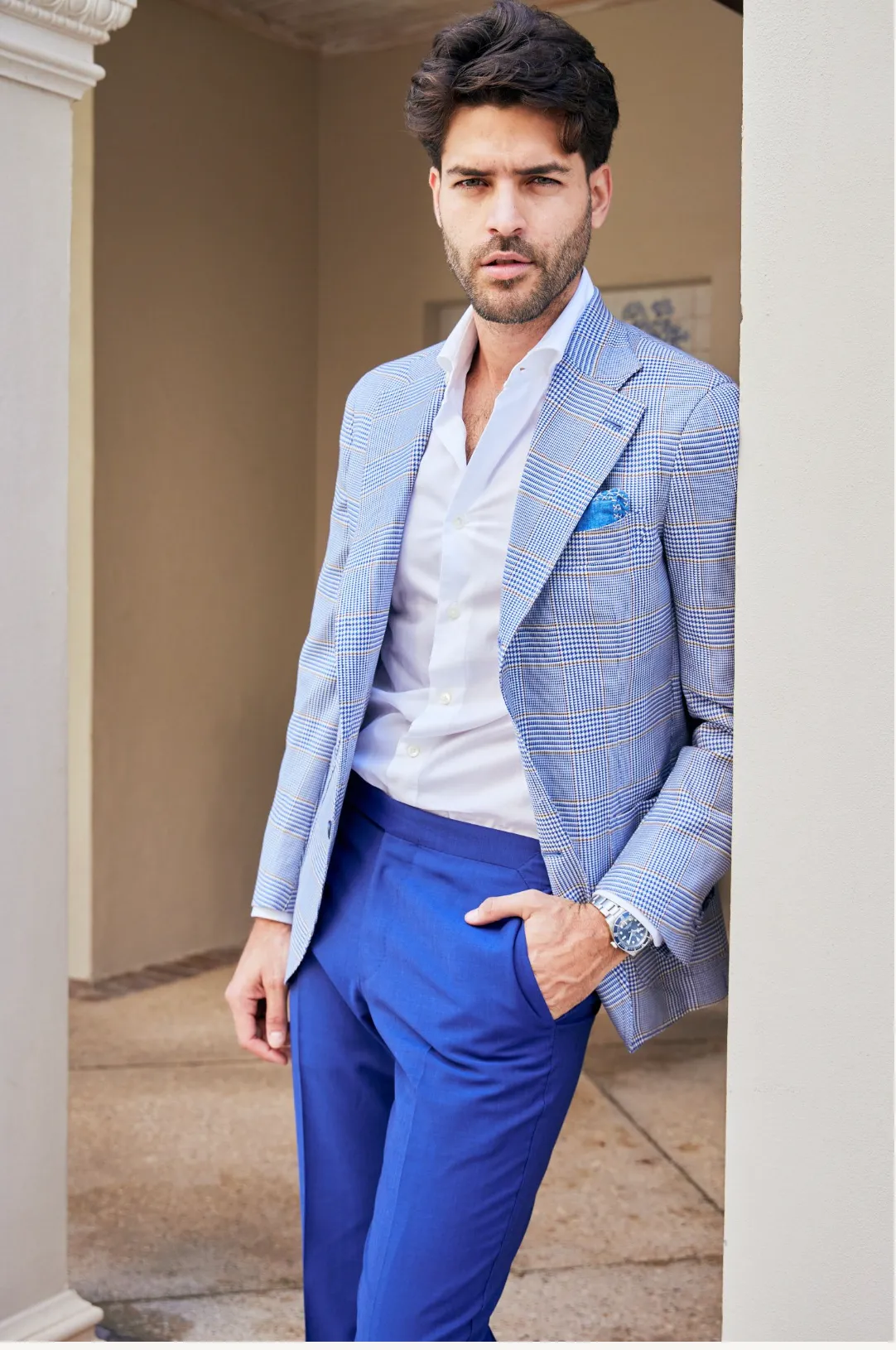 James Jacket in Navy Blue Glen Plaid,Men