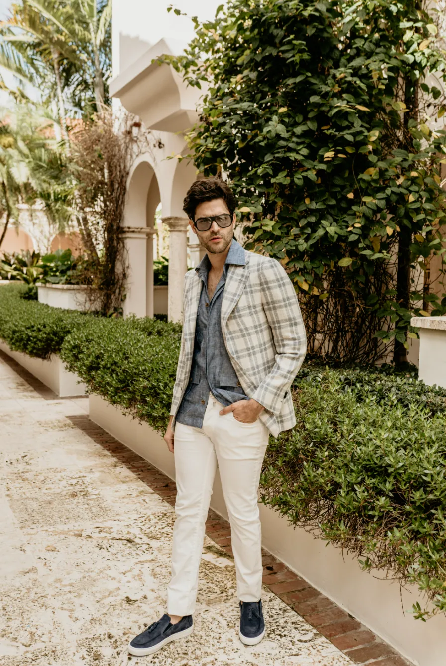 James Jacket Ivory with Blue Plaid,Men