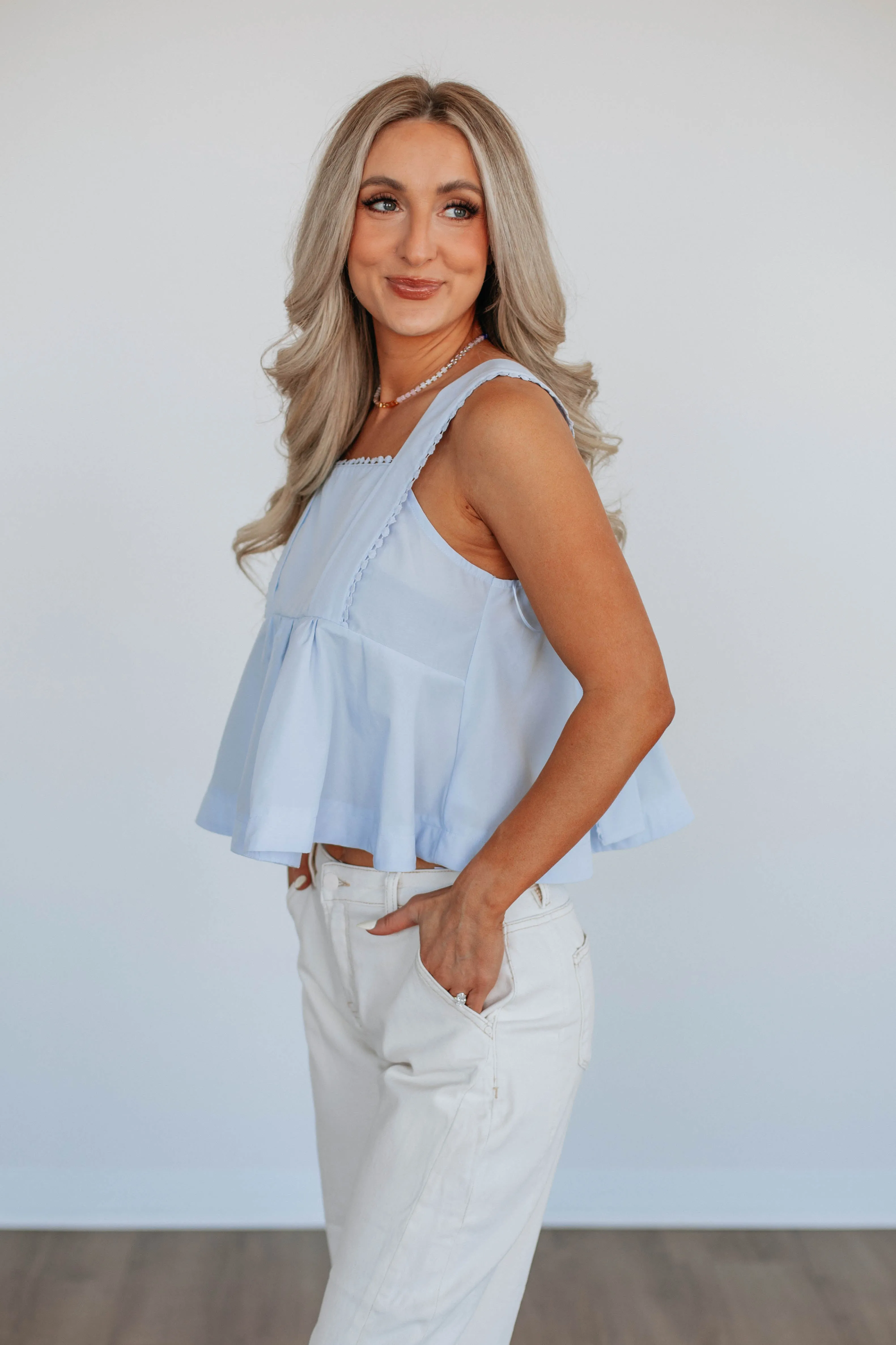 Janine Babydoll Tank - Powder Blue,Women Tank