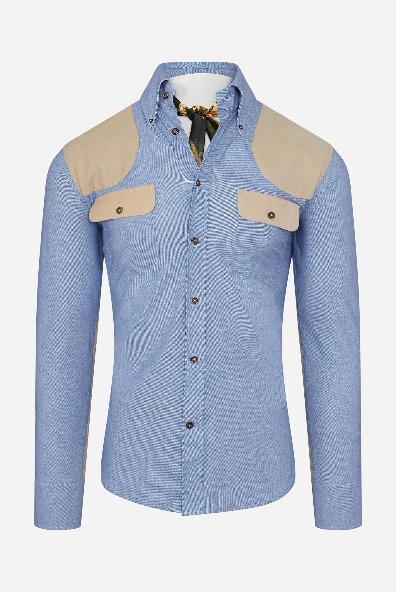 JD Performance Field Shirt in Blue with Tan,Men
