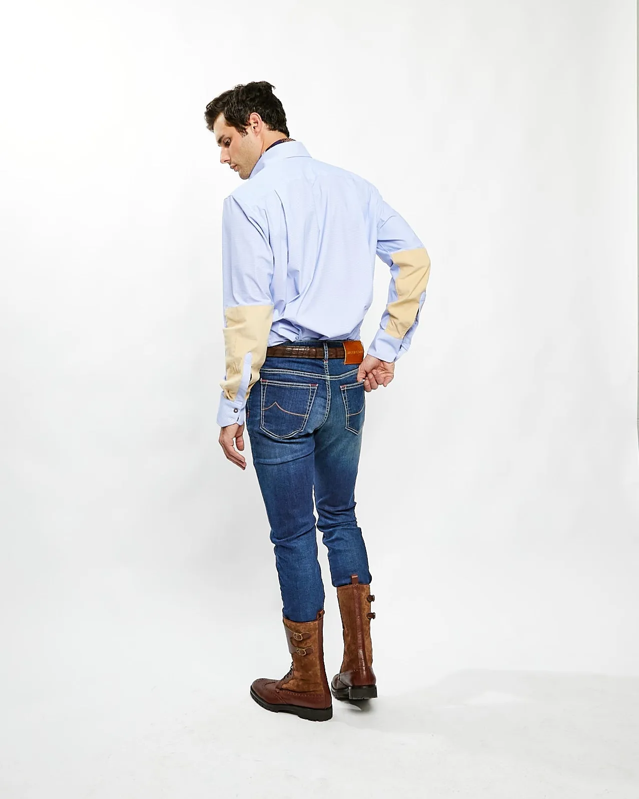 JD Performance Field Shirt in Blue with Tan,Men