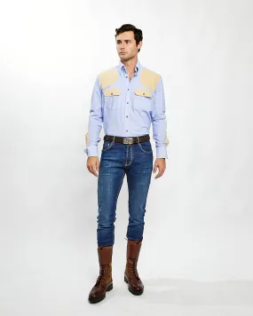 JD Performance Field Shirt in Blue with Tan,Men