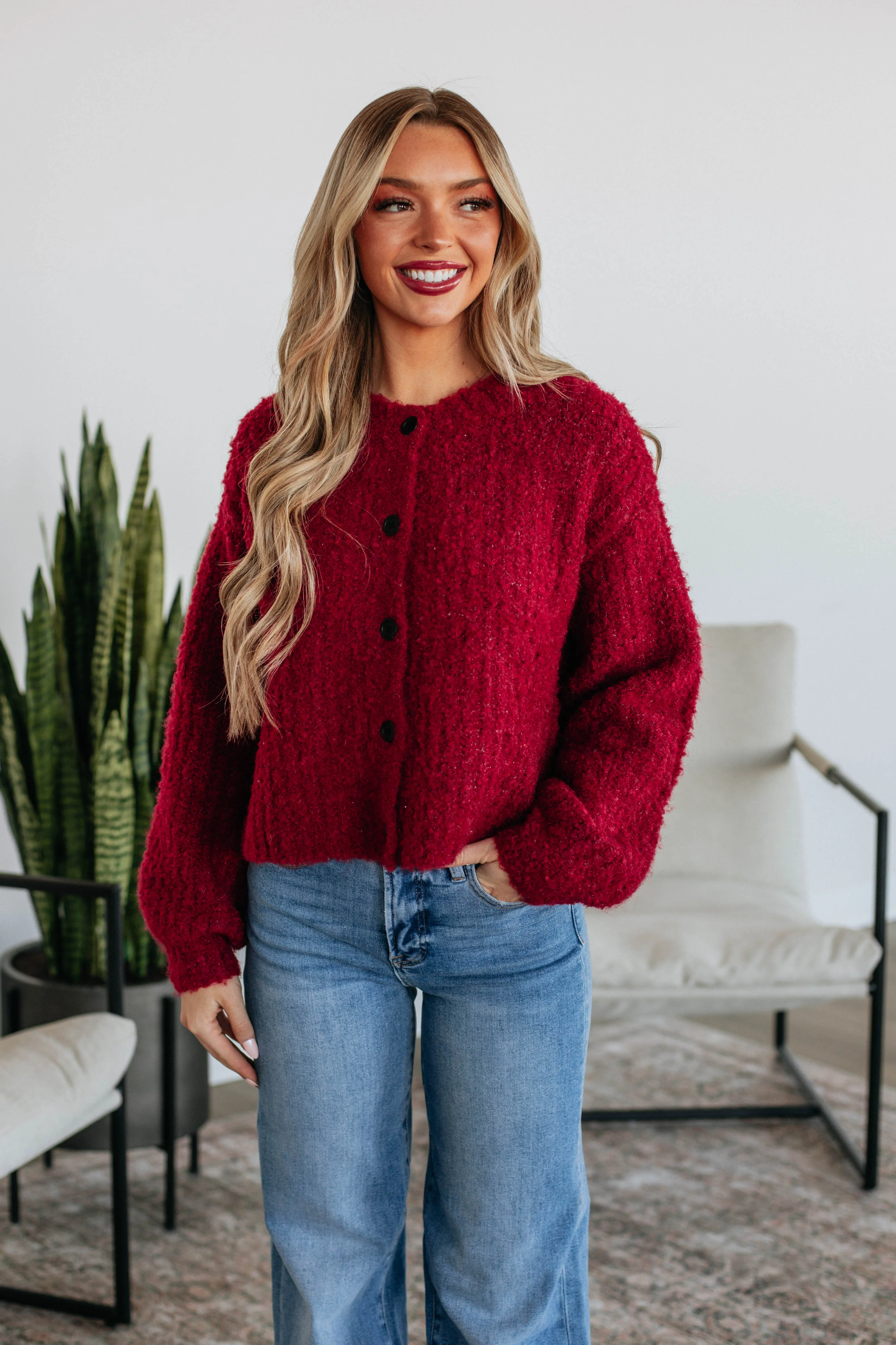 Jodie Knit Cardigan - Crimson,Women Sweater
