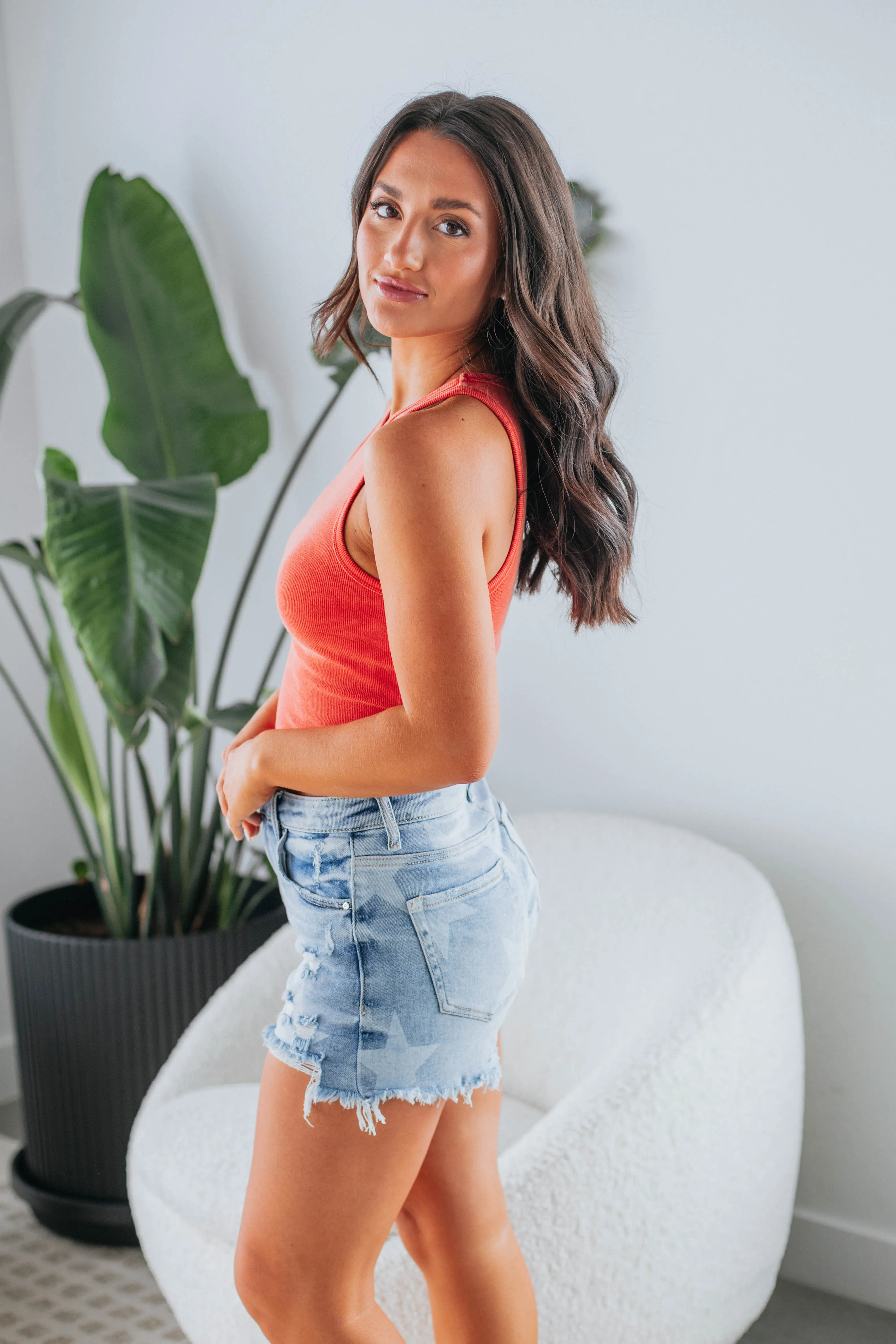 Julian Ribbed Tank - Tomato,Women Tank