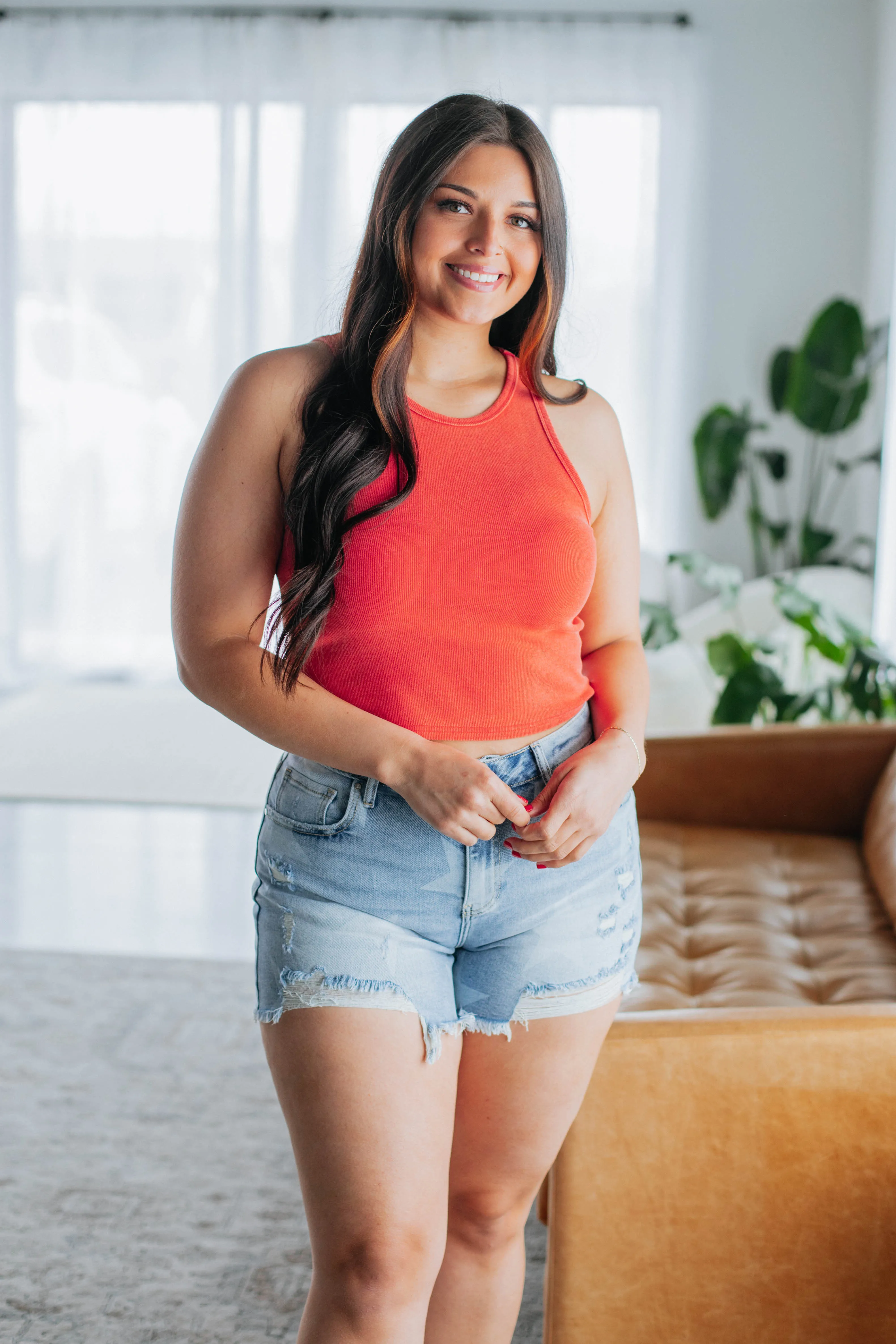 Julian Ribbed Tank - Tomato,Women Tank