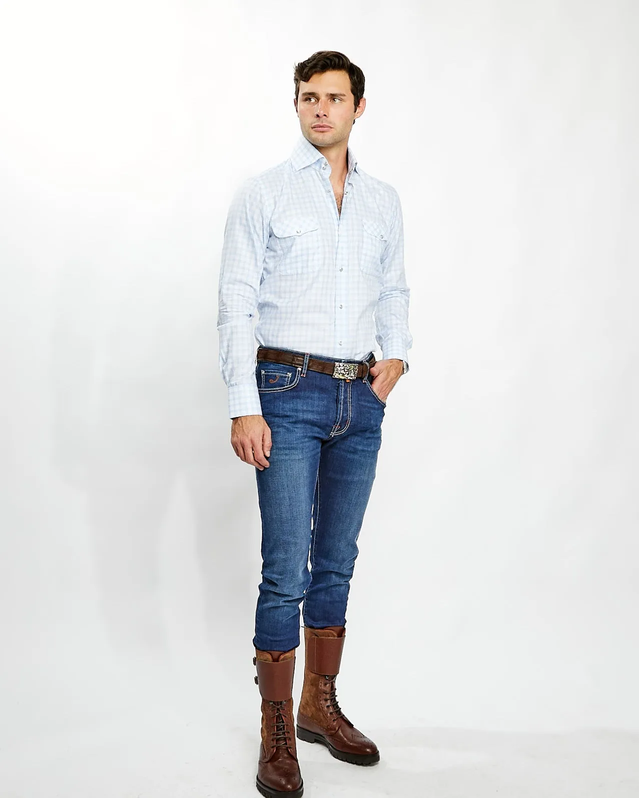 Kacey Field Shirt in Baby Blue Plaid,Men