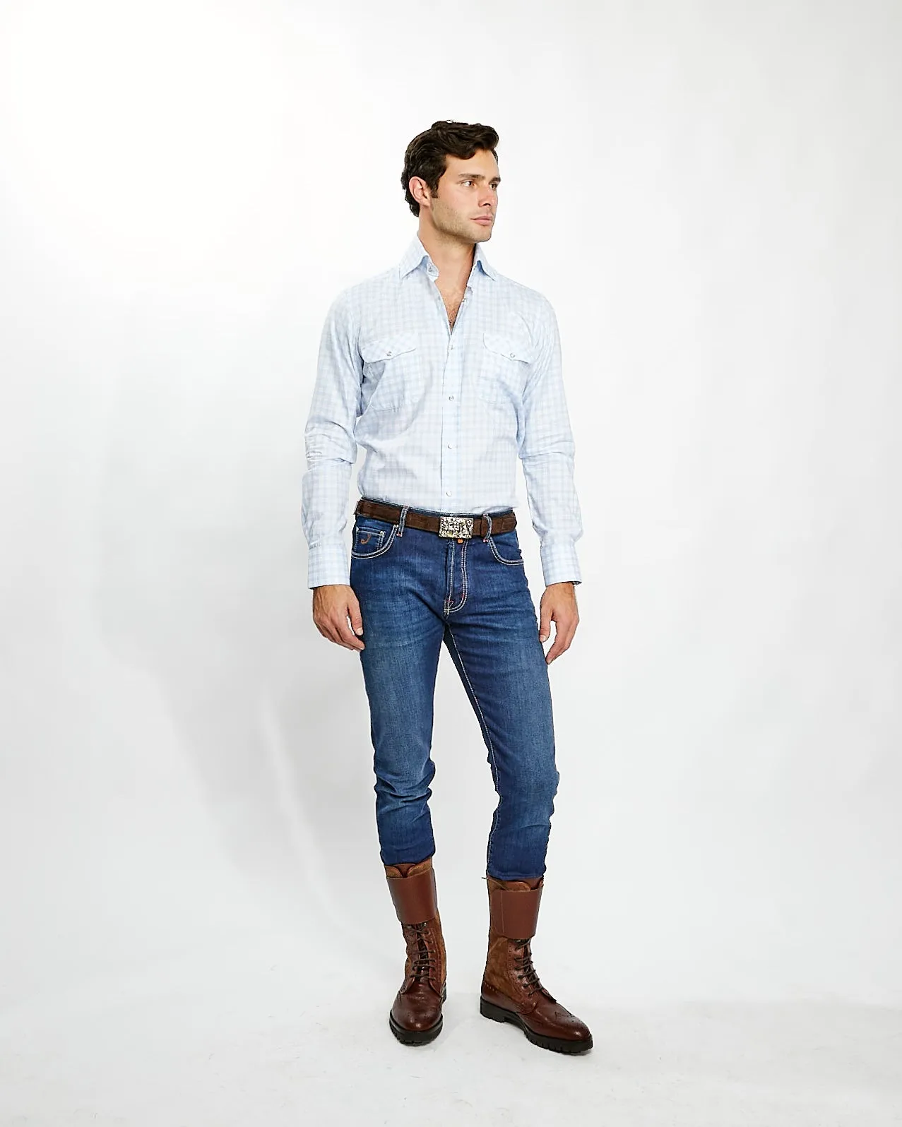 Kacey Field Shirt in Baby Blue Plaid,Men